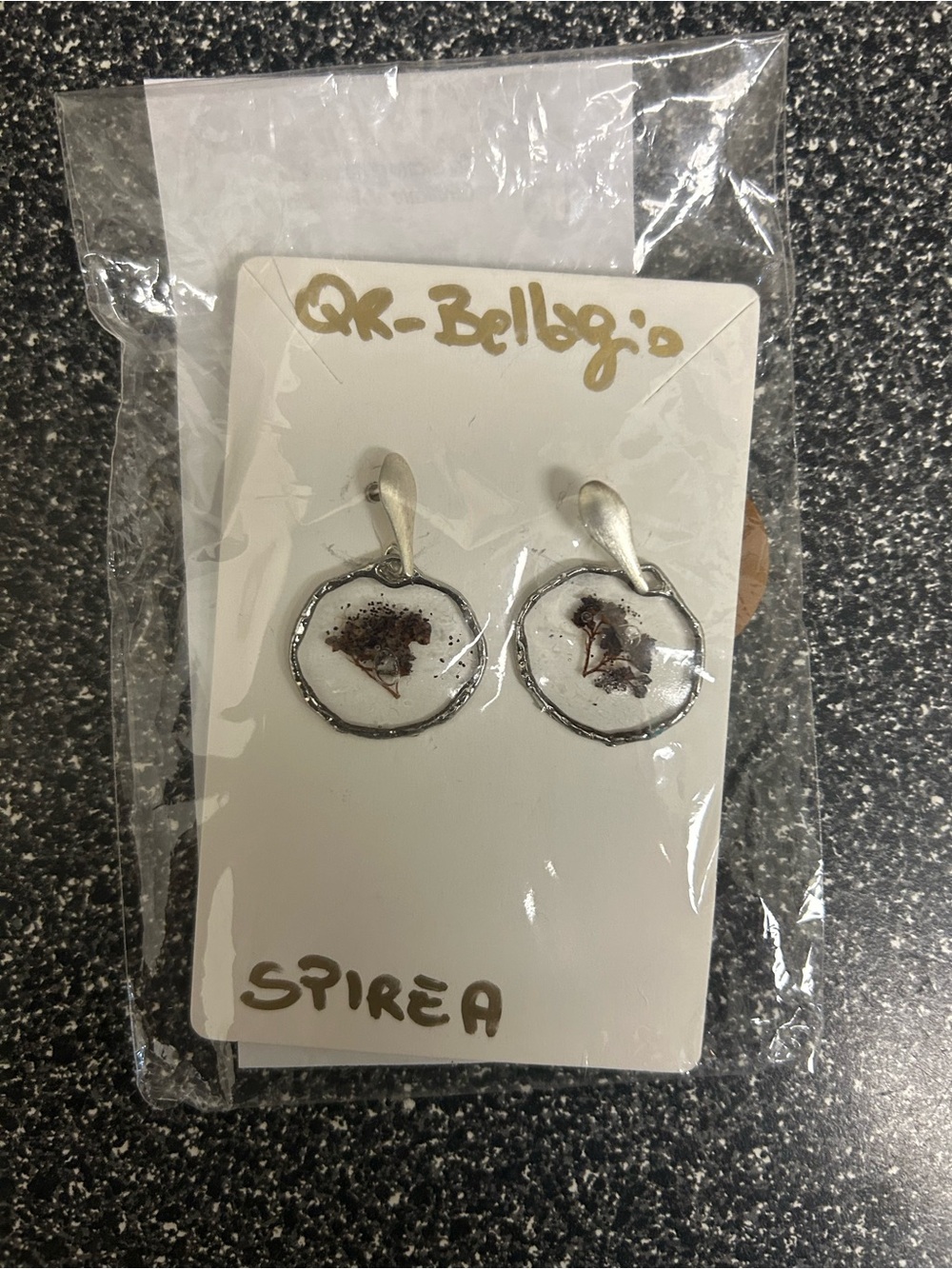 Handcrafted White Resin Drop Earrings with Botanical Inlay